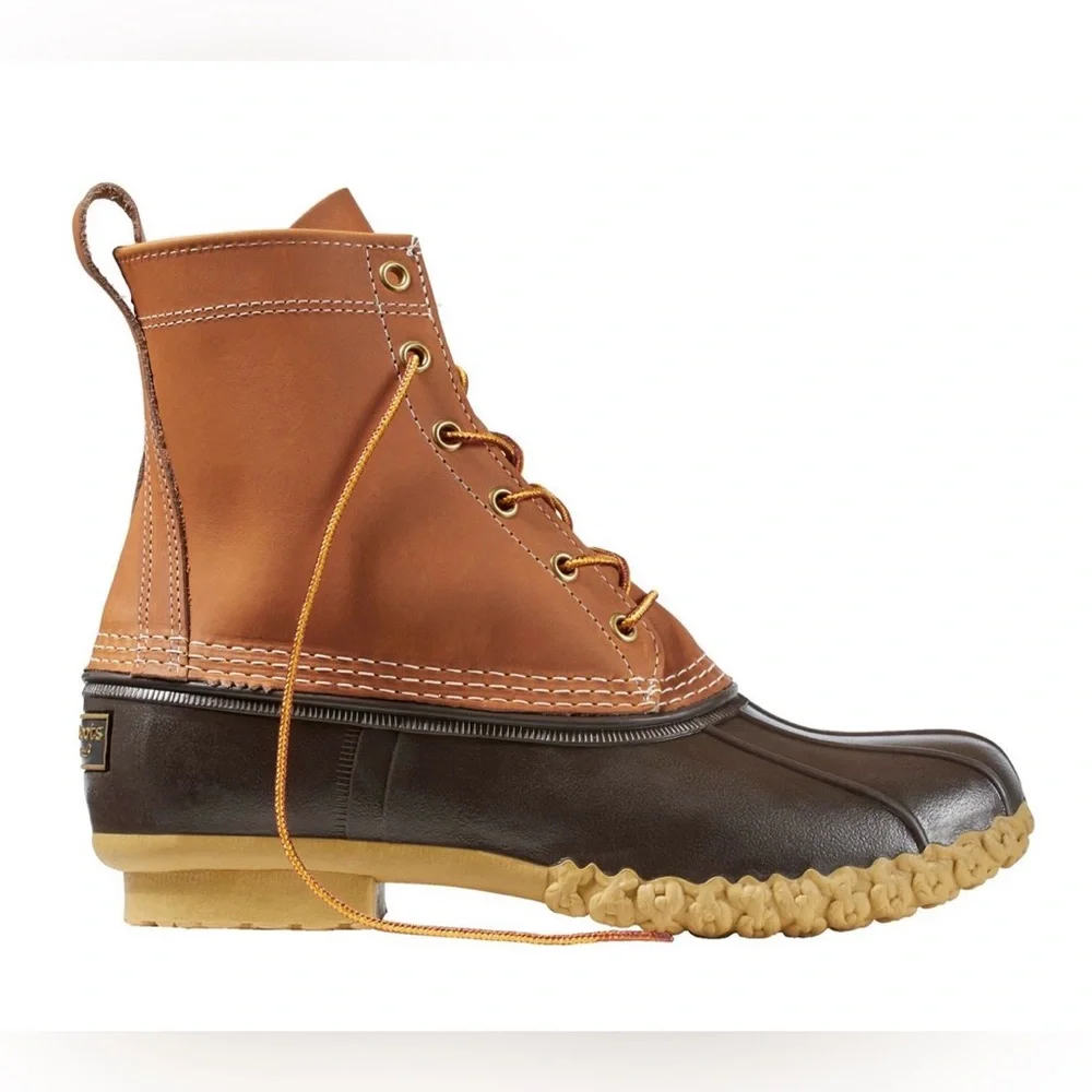 L.L. Bean Men's Tan and Brown Rain Boots/Duck Boots, 8” tall, size 11 M